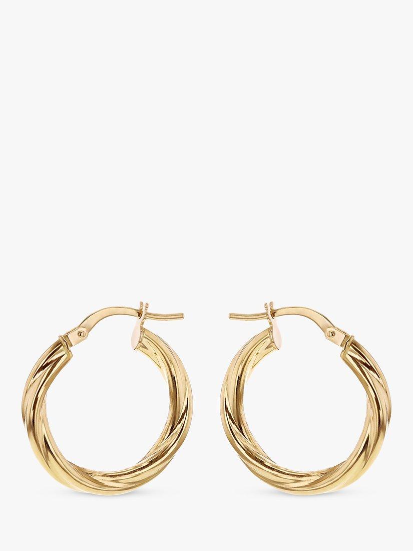 Product image 1 of 5, which shows IBB 18ct Yellow Gold Hollow Twisted Tube Earrings, Gold