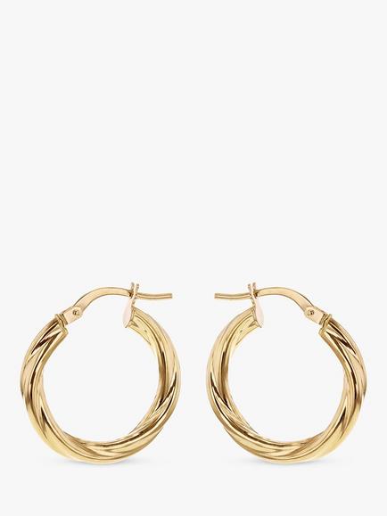 IBB 18ct Yellow Gold Hollow Twisted Tube Earrings, Gold, Gold