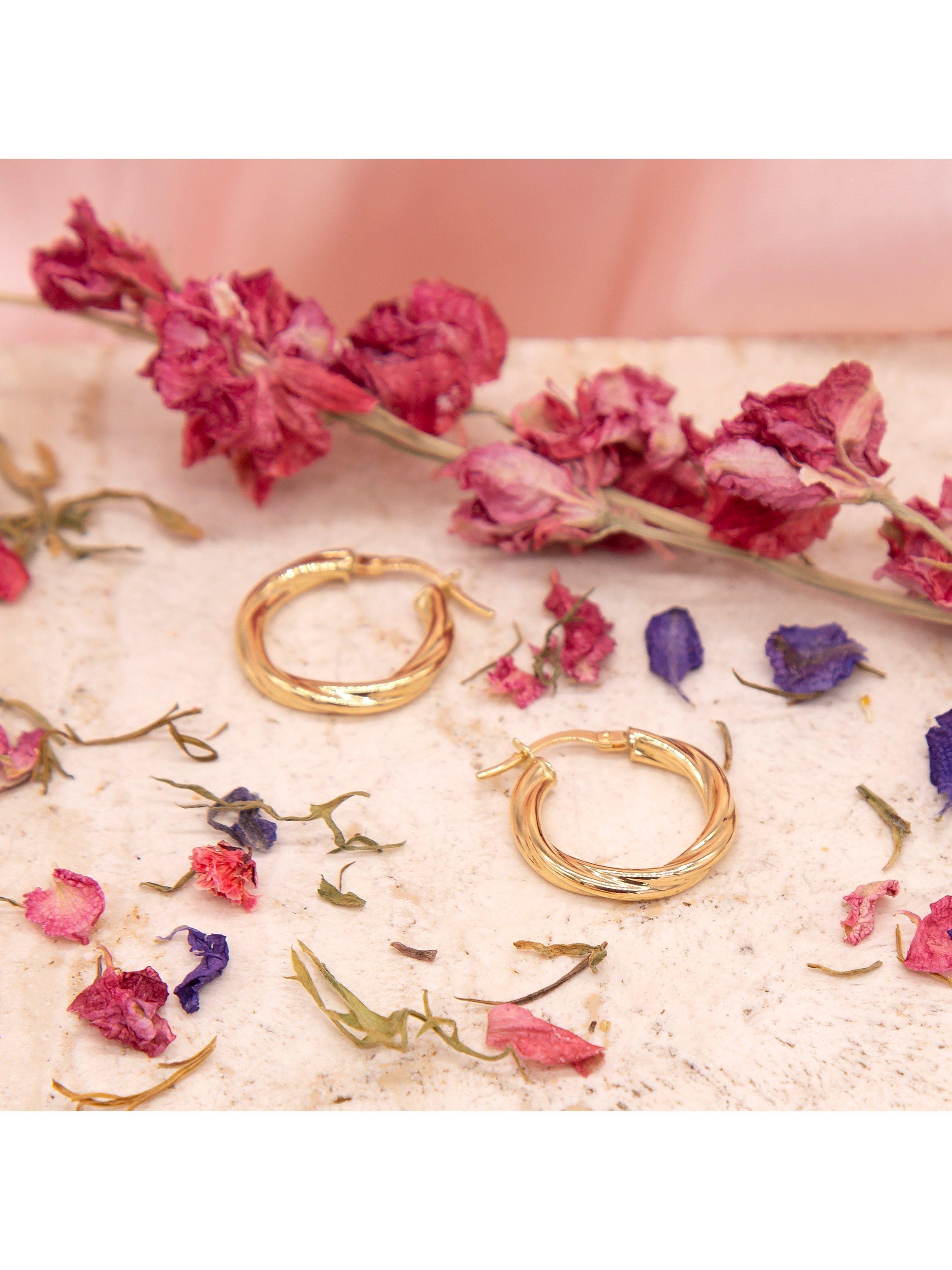 Product image 4 of 5, which shows IBB 18ct Yellow Gold Hollow Twisted Tube Earrings, Gold