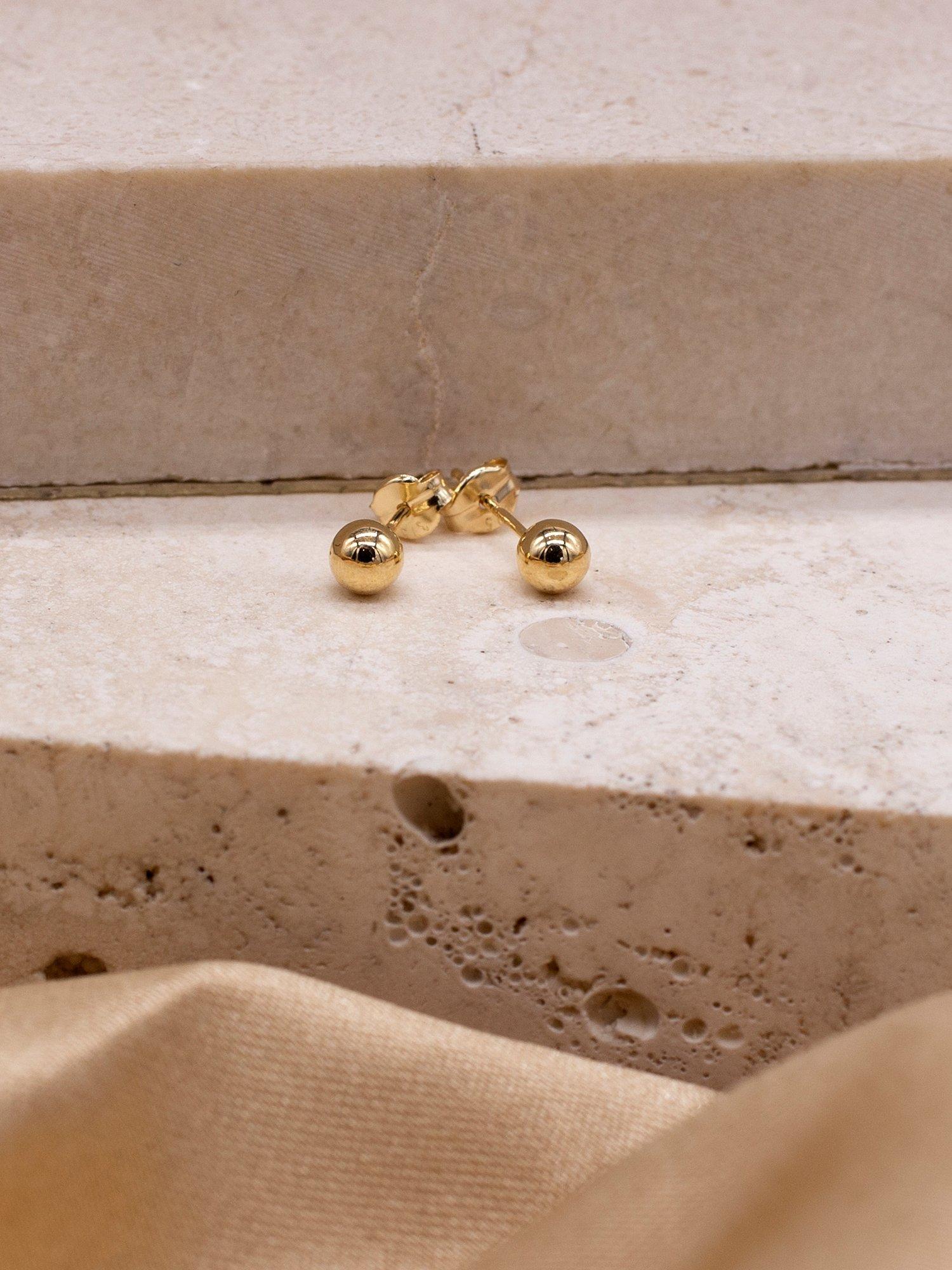 Product image 3 of 5, which shows IBB 18ct Yellow Gold 4mm Polished Ball Stud Earrings, Gold