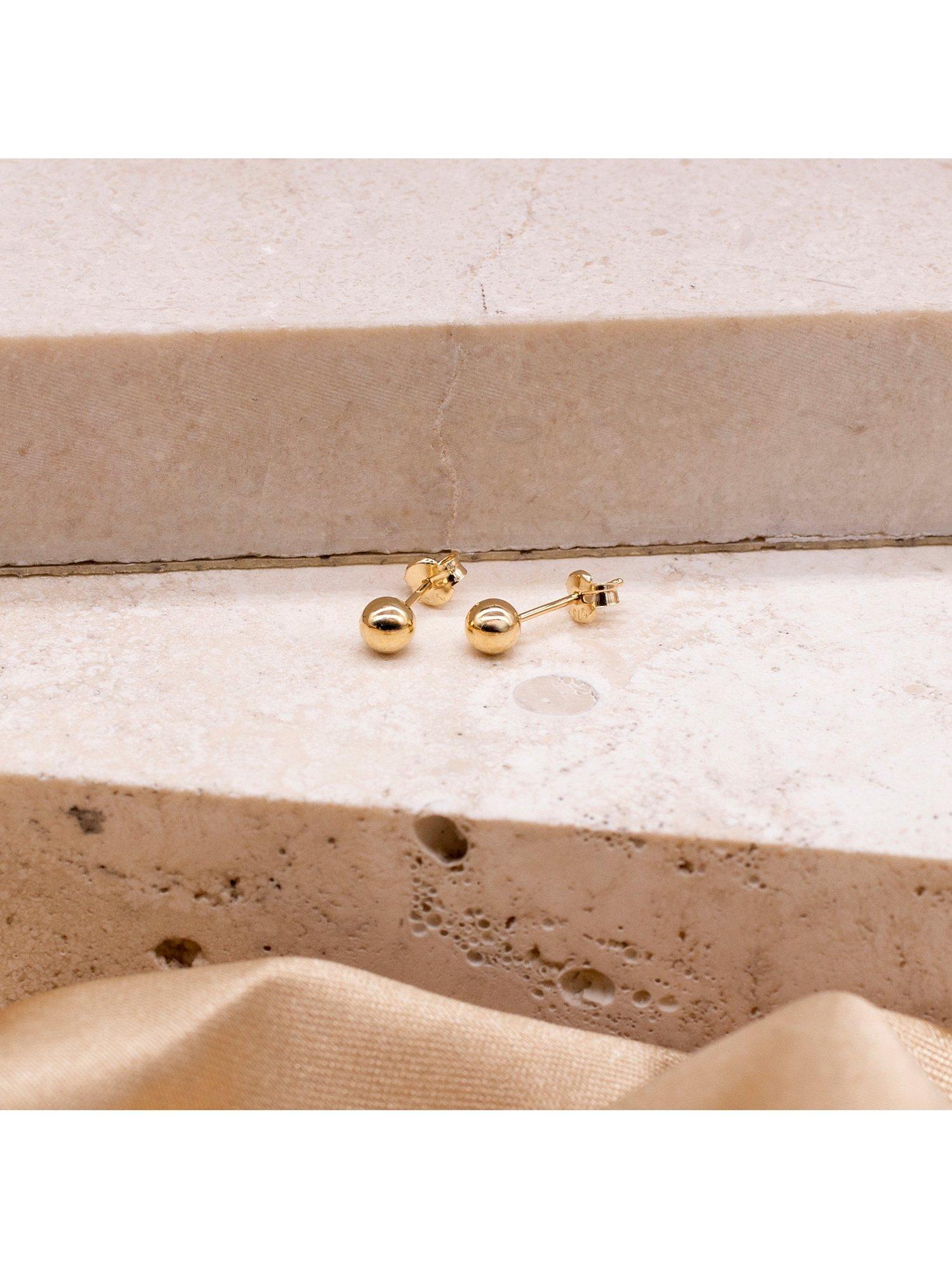 Product image 4 of 5, which shows IBB 18ct Yellow Gold 4mm Polished Ball Stud Earrings, Gold