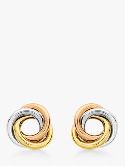 IBB 18ct White, Yellow and Rose Gold Trinity Knot Stud Earrings, Multi, Multi