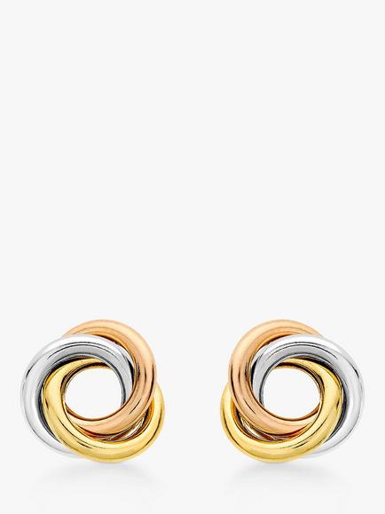IBB 18ct White, Yellow and Rose Gold Trinity Knot Stud Earrings, Multi, Multi