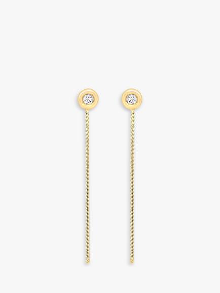 IBB 18ct Yellow Gold Cubic Zirconia Box Chain Drop Earrings, Gold, Gold