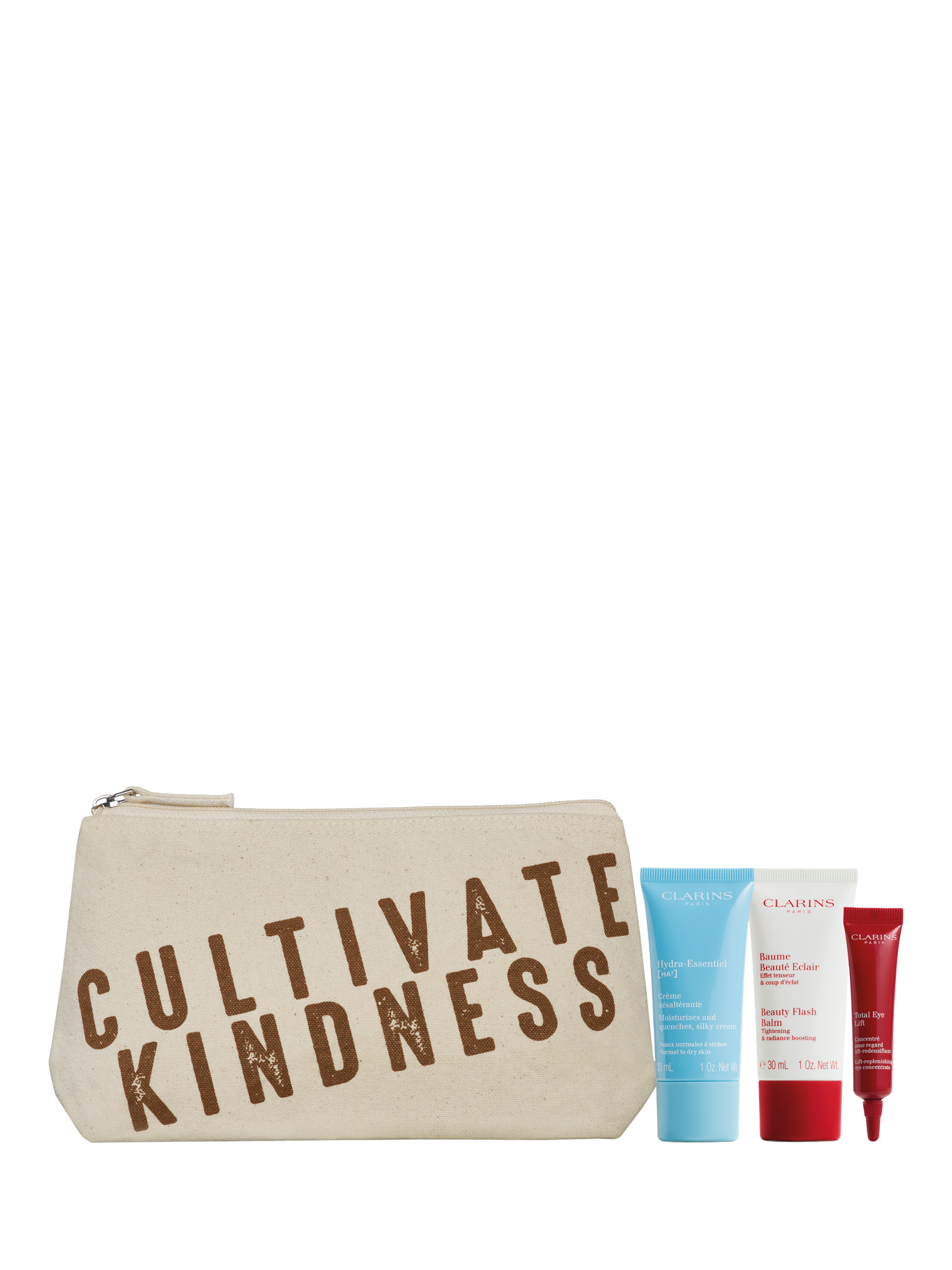 Product image 1 of 1, which shows Clarins x Mary's Meals Gift with Purpose Skincare Set