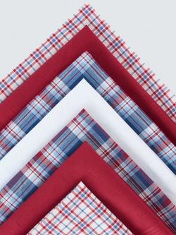 John Lewis Plain & Check Cotton Handkerchiefs, Pack of 7, Red Multi - view 2, Red Multi