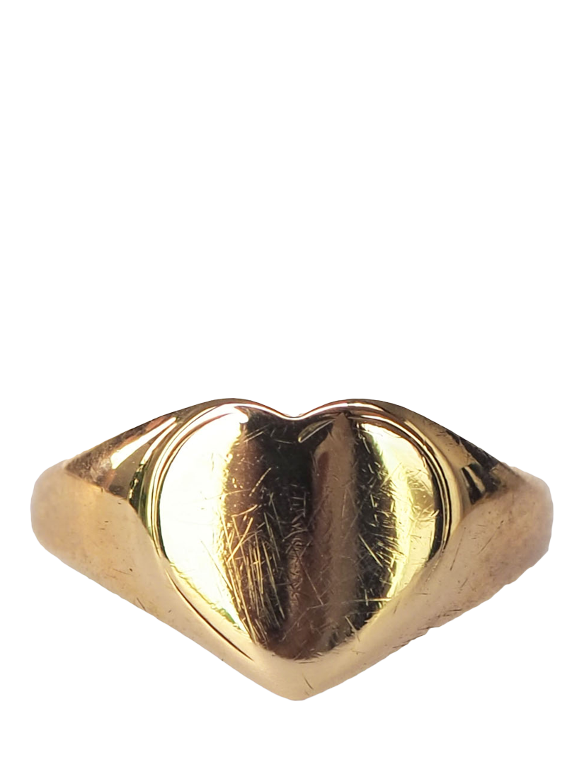 Product image 1 of 1, which shows L & T Heirlooms Pre-Loved 9ct Yellow Gold Heart Shape Signet Ring, Dated Circa 1983
