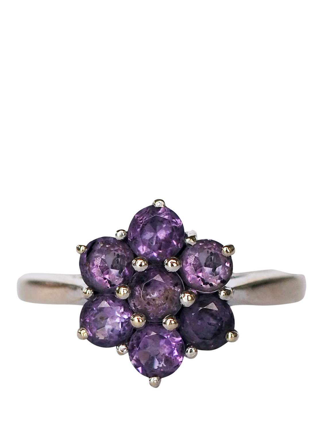 Product image 1 of 1, which shows L & T Heirlooms Pre-Loved 9ct White Gold Amethyst Floral Cluster Ring