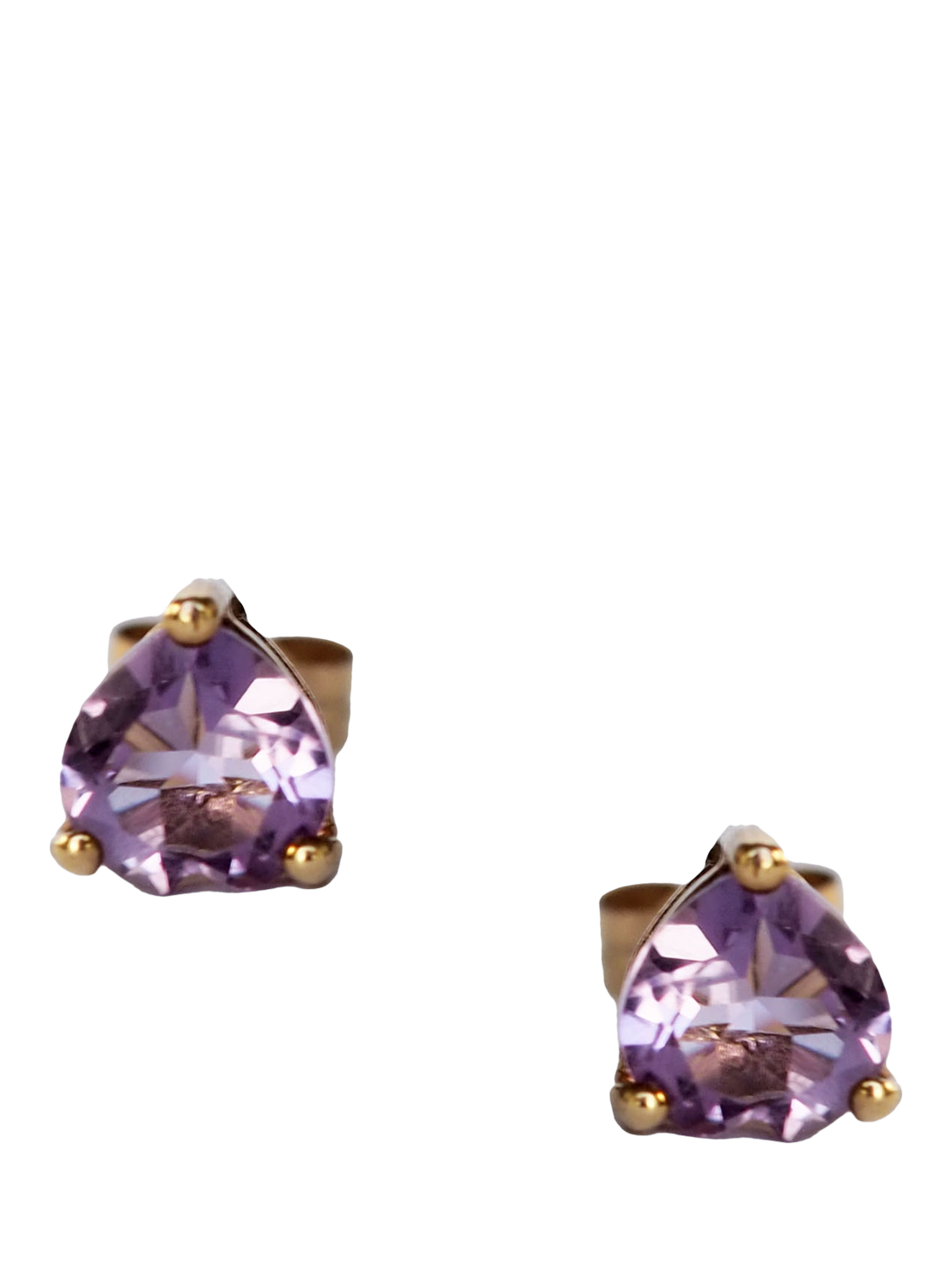 Product image 1 of 1, which shows L & T Heirlooms Pre-Loved 9ct Yellow Gold Amethyst Heart Stud Earrings, Gold