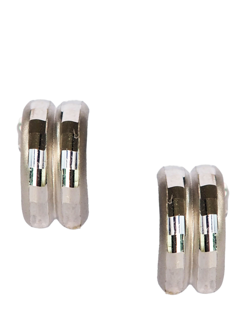 Product image 1 of 1, which shows L & T Heirlooms Pre-Loved 18ct White Gold Double Row Huggie Hoop Earrings