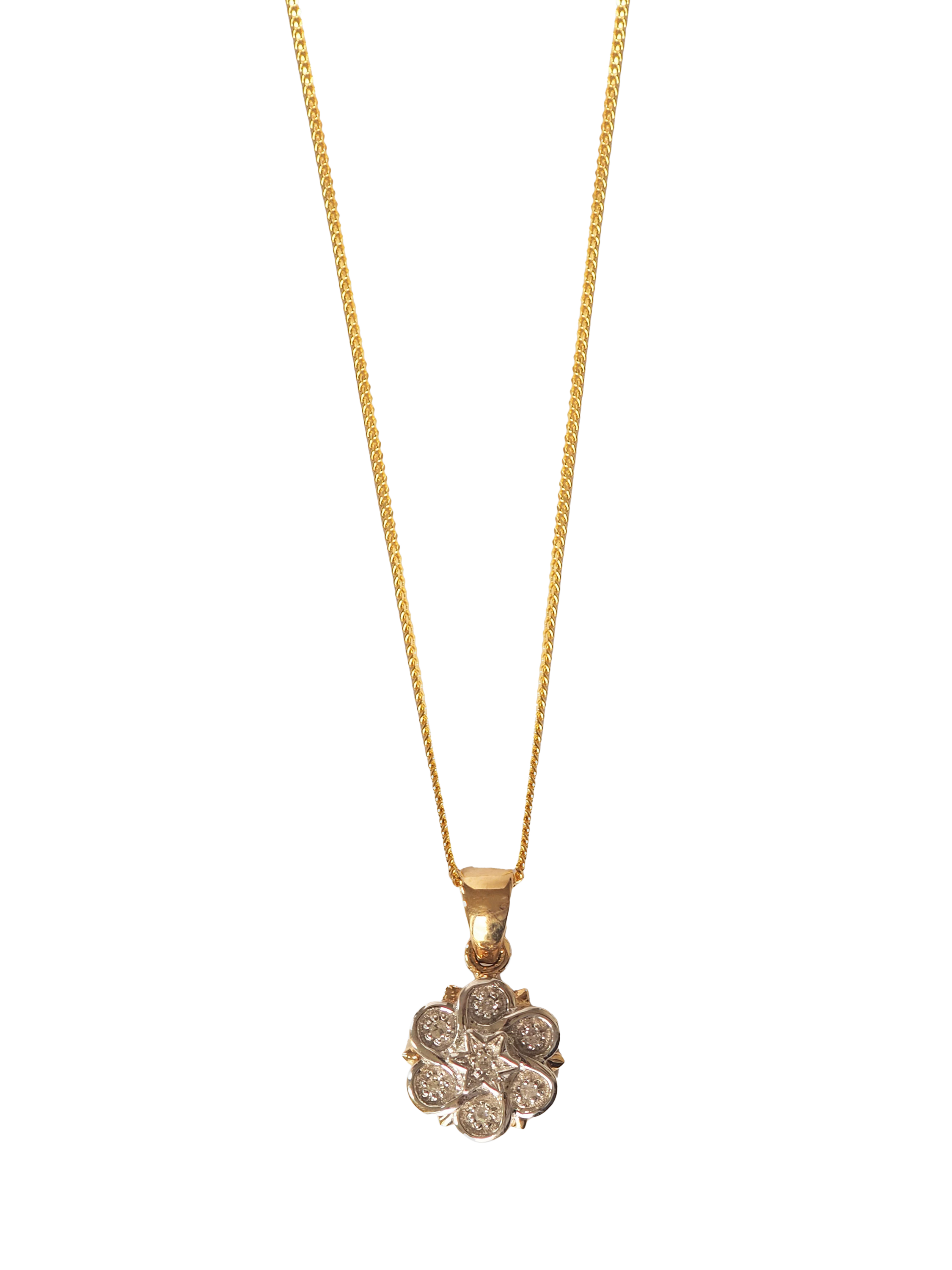 Product image 1 of 1, which shows L & T Heirlooms Pre-Loved 9ct Yellow Gold Diamond Flower Pendant Necklace, Gold