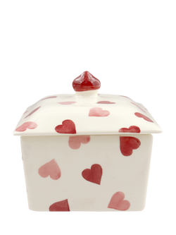 Emma Bridgewater Pink Hearts Earthenware Butter Dish - view 2, Mid Pink