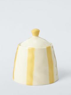 John Lewis Hand Painted Stripe Stoneware Sugar Pot & Lid, 200ml, Light Yellow