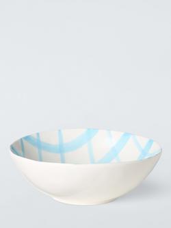 John Lewis Hand Painted Check Stoneware Bowl, 17.8cm, Light Blue, Light Blue