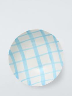 John Lewis Hand Painted Check Stoneware Bowl, 17.8cm, Light Blue - view 2, Light Blue