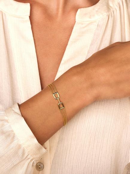 DPT Antwerp Triple Chain Double Arch Bracelet, White Gold - view 2, White Gold
