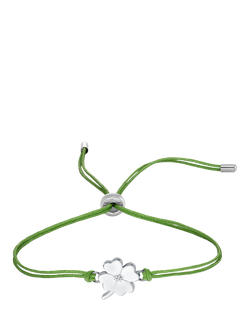 DPT Antwerp Four Leaf Clover Cord Bracelet, Silver/Green, Silver/Green