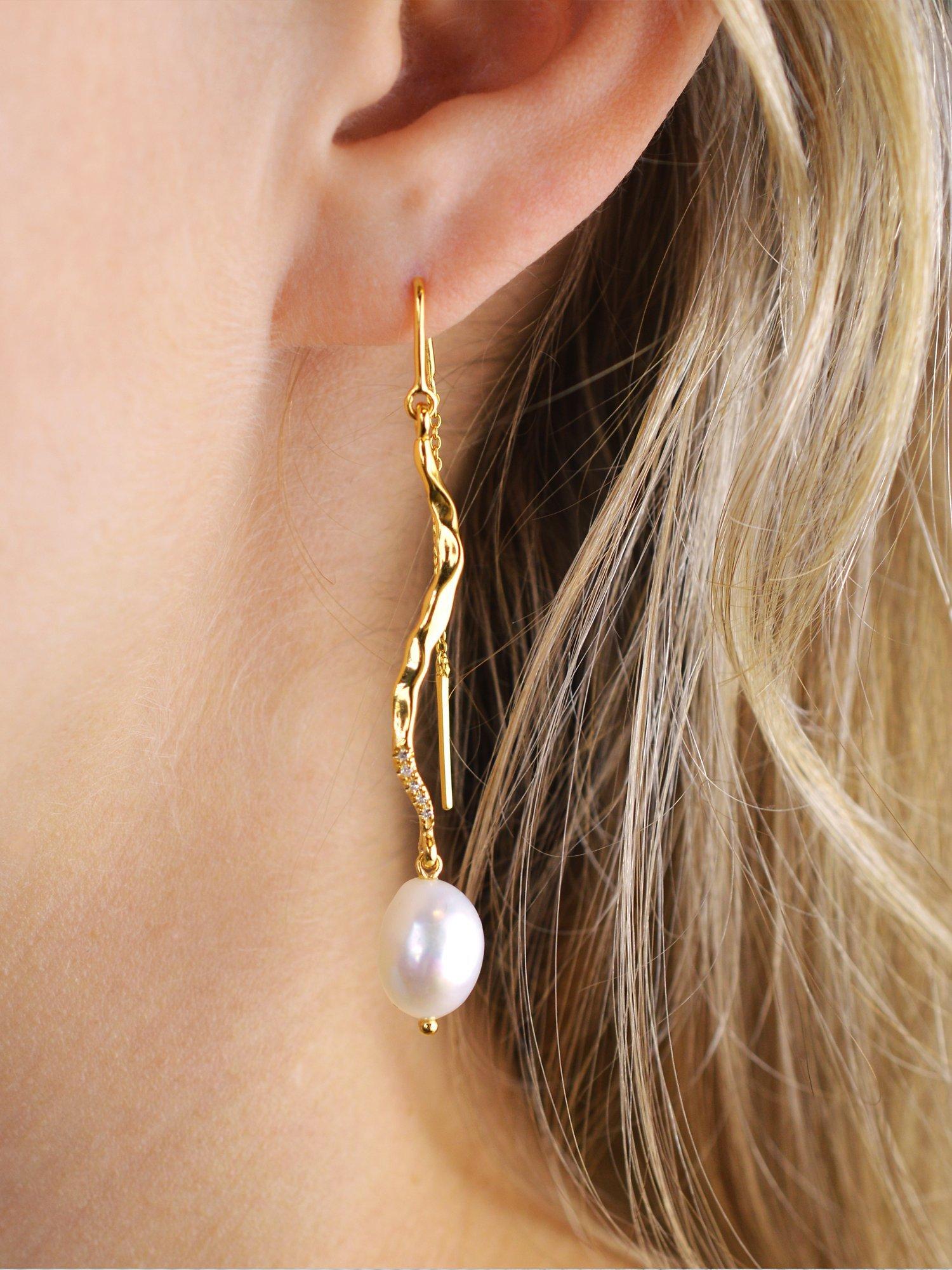 Product image 2 of 2, which shows DPT Antwerp Monroe Pearl Drop Earrings, Gold