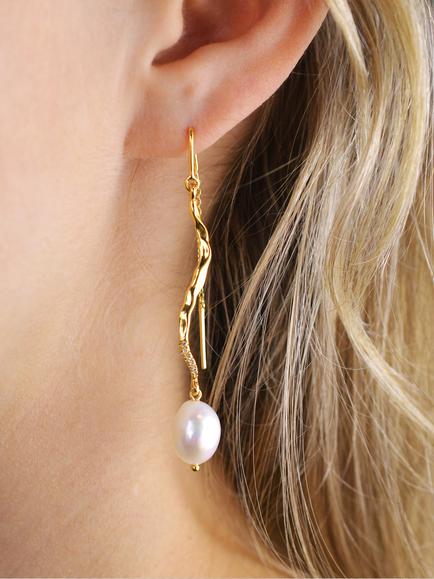 DPT Antwerp Monroe Pearl Drop Earrings, Gold - view 2, Gold