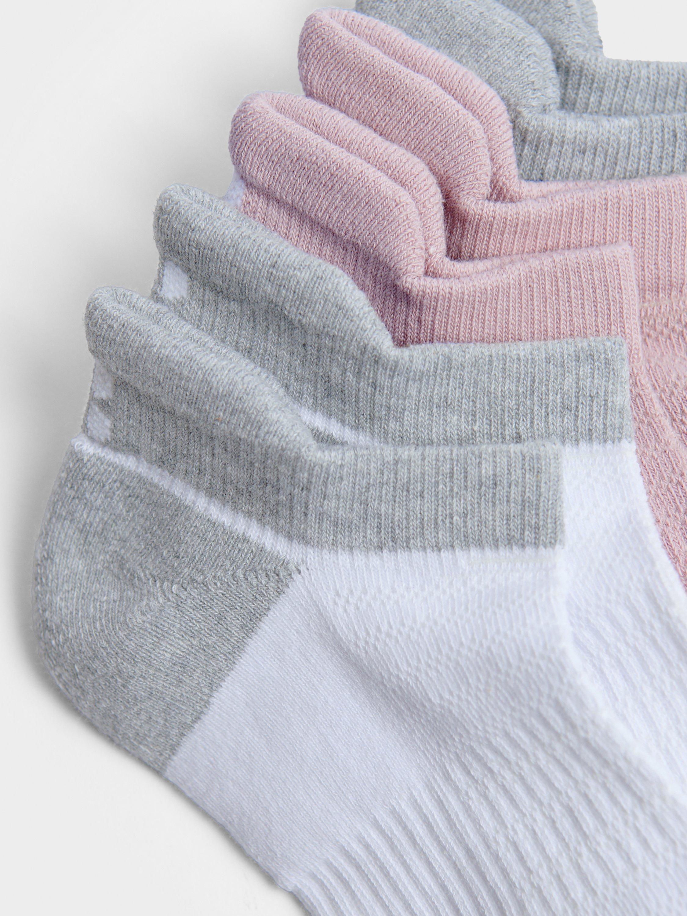 Product image 2 of 2, which shows Sweaty Betty Organic Cotton Blend Trainer Socks, Pack of 3, Light Grey Marl/Multi