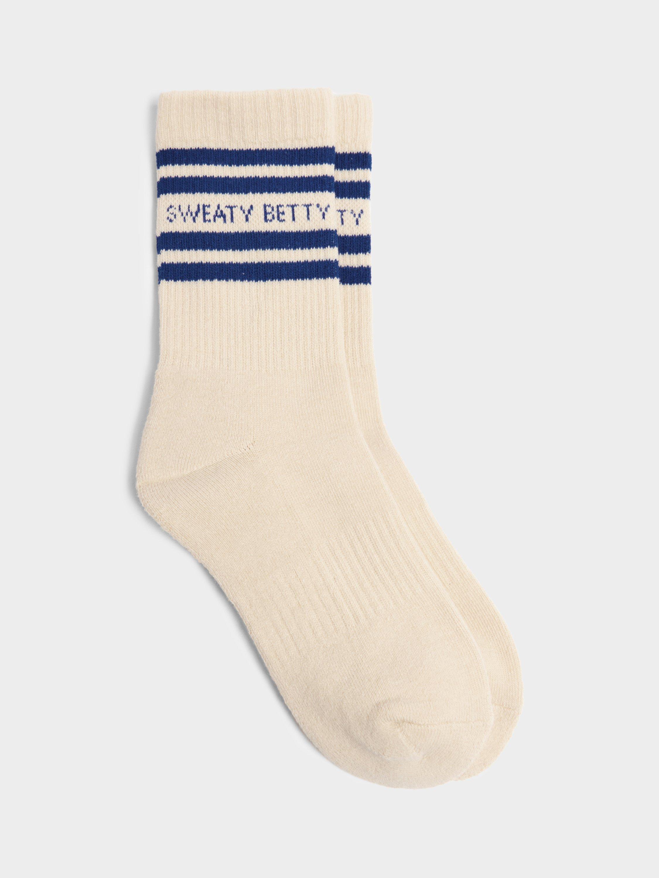 Sweaty Betty Varsity Organic Cotton Blend Socks, Cream/Navy