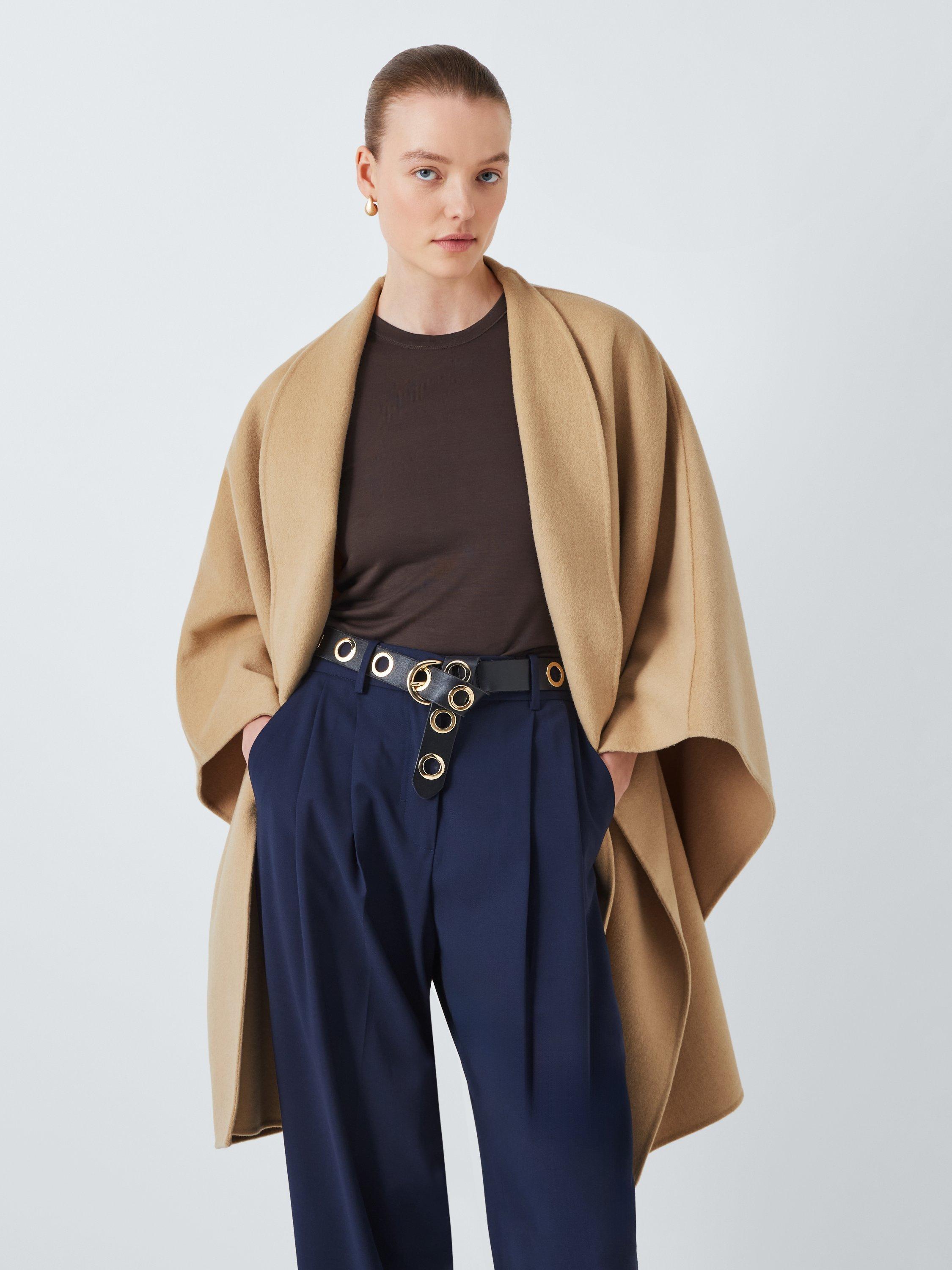 Product image 1 of 8, which shows John Lewis Wool Blend Belt Tie Cape Coat, Sand