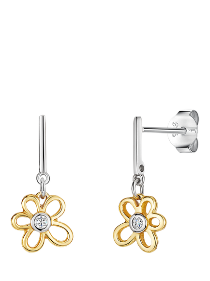 Jools by Jenny Brown Sterling Silver Cubic Zirconia Small Flower Drop Earrings, Gold/Silver