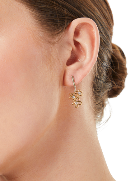 Jools by Jenny Brown Sterling Silver Cubic Zirconia Small Flower Drop Earrings - view 2, Gold/Silver