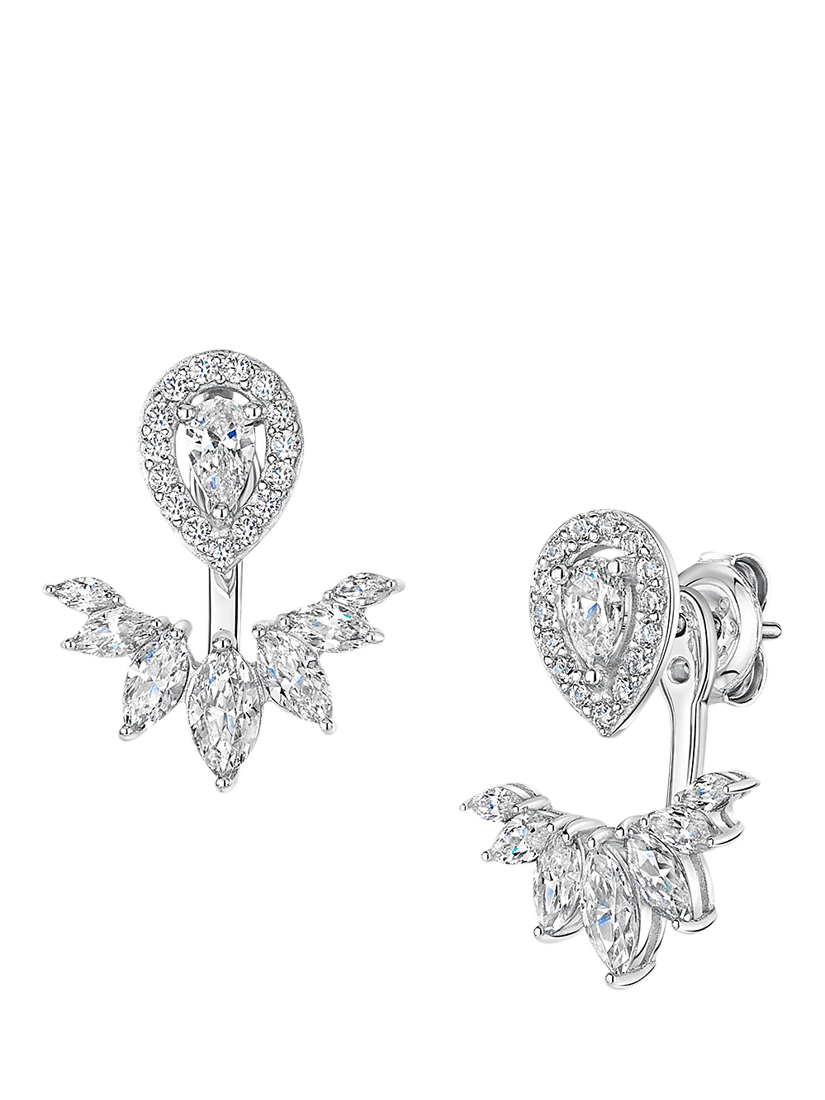 Product image 4 of 4, which shows Jools by Jenny Brown Sterling Silver & Cubic Zirconia Pear Drop Marquise Jacket Earrings, Silver