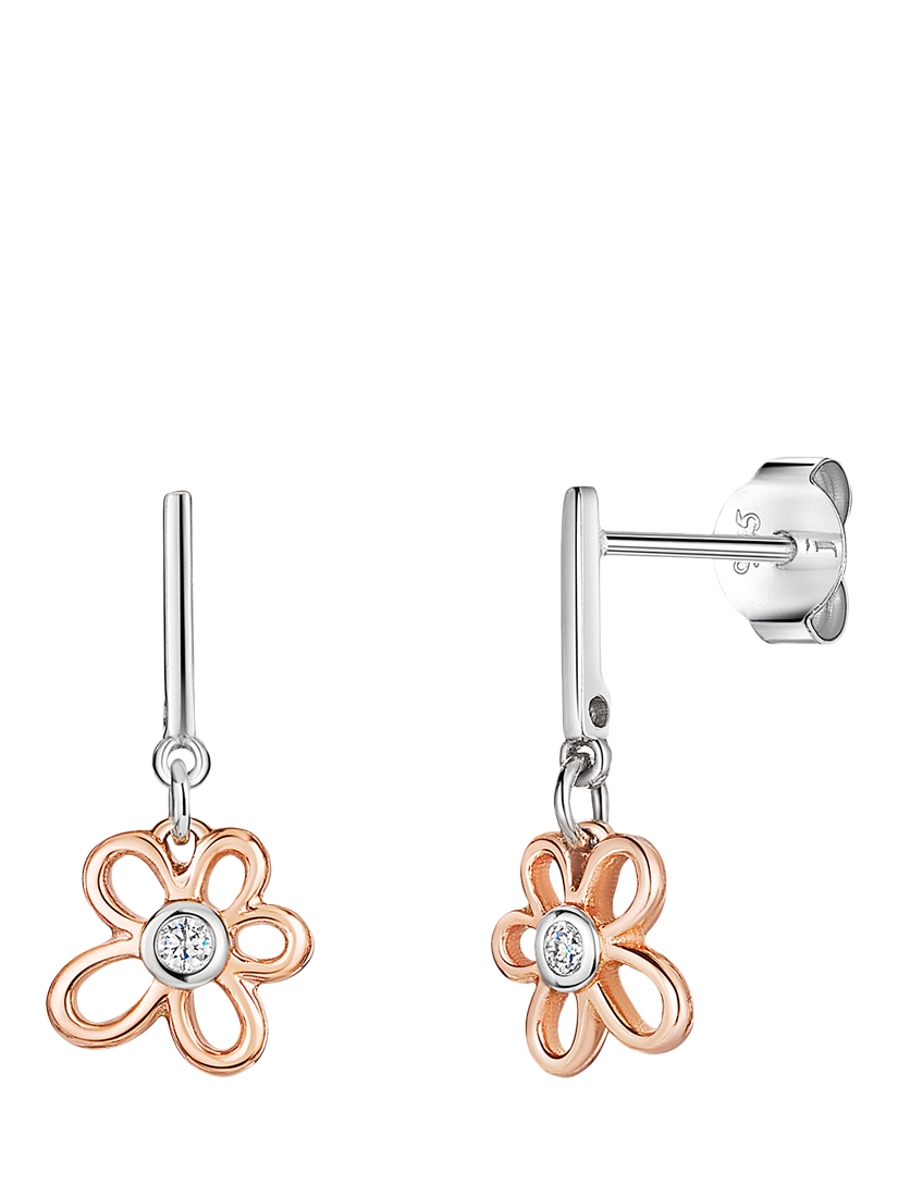 Product image 1 of 2, which shows Jools by Jenny Brown Sterling Silver Cubic Zirconia Small Flower Drop Earrings, Rose Gold/Silver