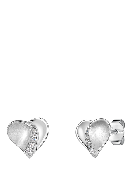 Jools by Jenny Brown Textured Heart Cubic Zirconia Stud Earrings, Silver