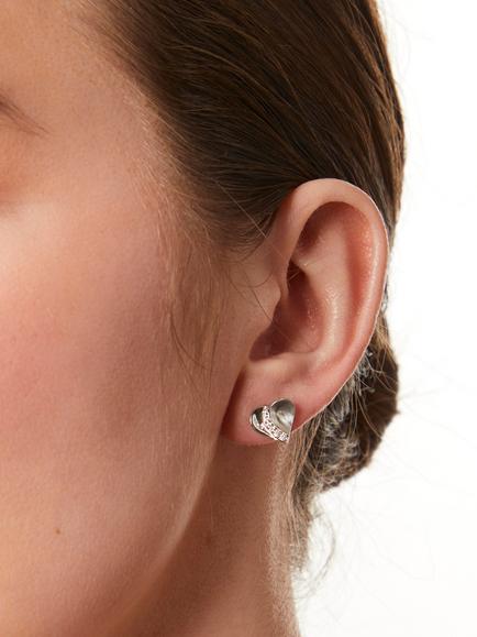 Jools by Jenny Brown Textured Heart Cubic Zirconia Stud Earrings - view 2, Silver