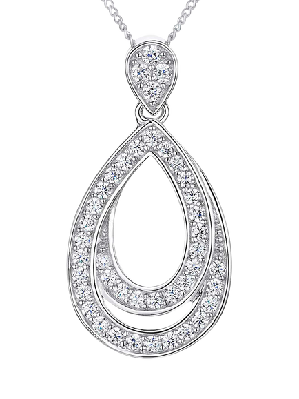 Jools by Jenny Brown Cubic Zirconia Double Curve Tear Drop Pendant Necklace, Silver, Silver