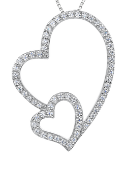 Jools by Jenny Brown Cubic Zirconia Double Heart Pendant Necklace, Silver, Silver