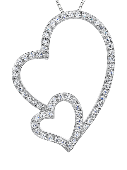 Jools by Jenny Brown Cubic Zirconia Double Heart Pendant Necklace, Silver, Silver