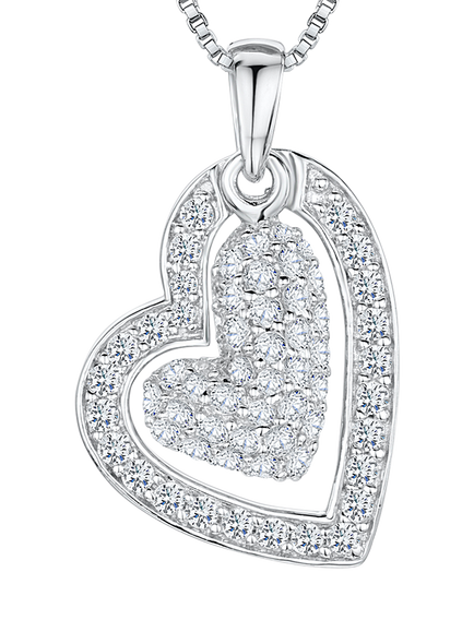 Jools by Jenny Brown Cubic Zirconia Jigsaw Hearts Pendant Necklace, Silver