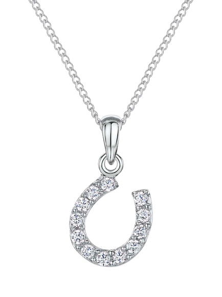 Jools by Jenny Brown Sterling Silver Cubic Zirconia Small Horseshoe Pendant Necklace, Silver, Silver
