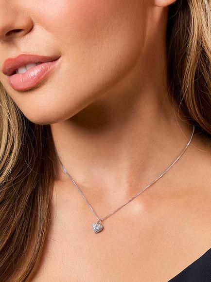Jools by Jenny Brown Small Pave Heart Pendant Necklace, Silver - view 2, Silver