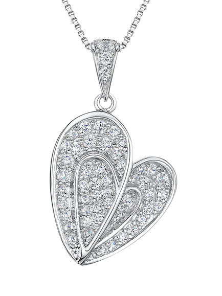 Jools by Jenny Brown Textured Pave Heart Pendant Necklace, Silver, Silver