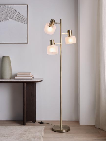 John Lewis Rodos Triple Floor Lamp, Antique Brass - view 2, Antique Brass