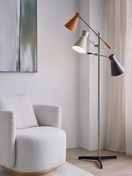 John Lewis Bauhaus Adjustable 3-Arm Floor Lamp, Multi - view 2, Multi