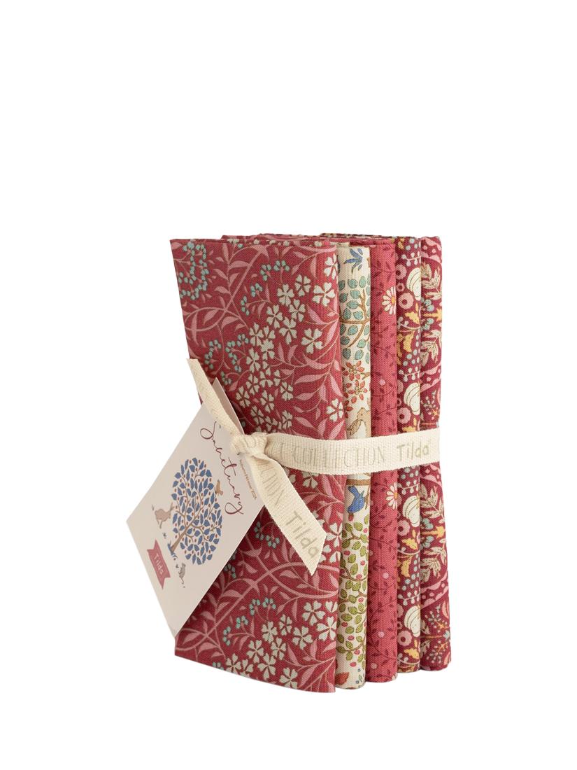 Tilda Sanctuary Fat Quarter Fabrics, Pack of 5, Maroon/Rhubarb