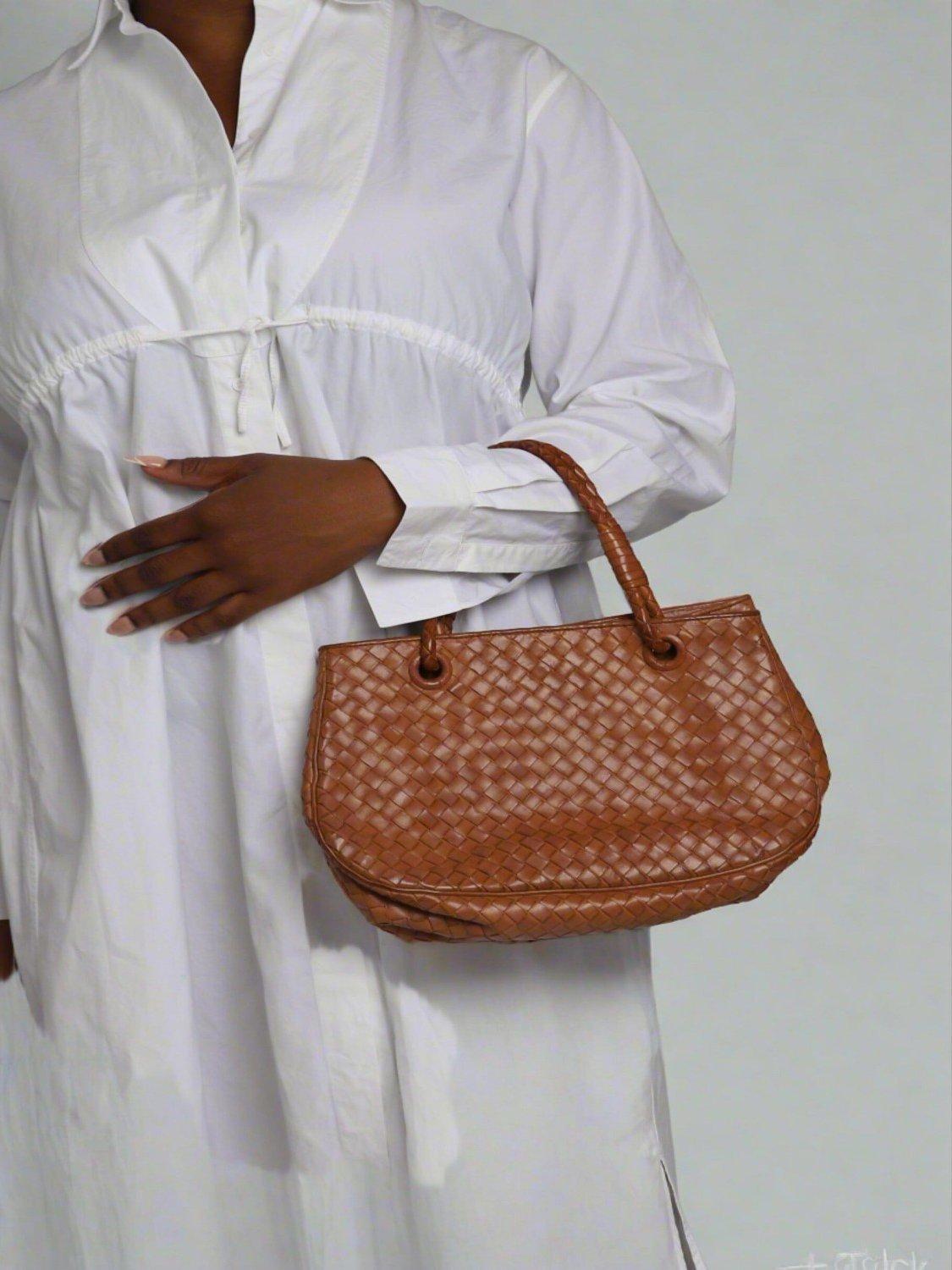 Product image 7 of 7, which shows Pre-loved Bottega Veneta Intrecciato Leather Grab Bag, Brown
