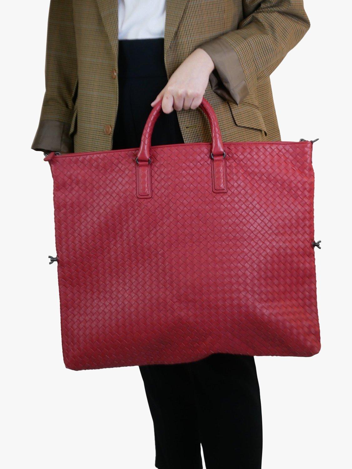 Product image 6 of 6, which shows Pre-loved Bottega Veneta Interwoven Tote Bag, Red