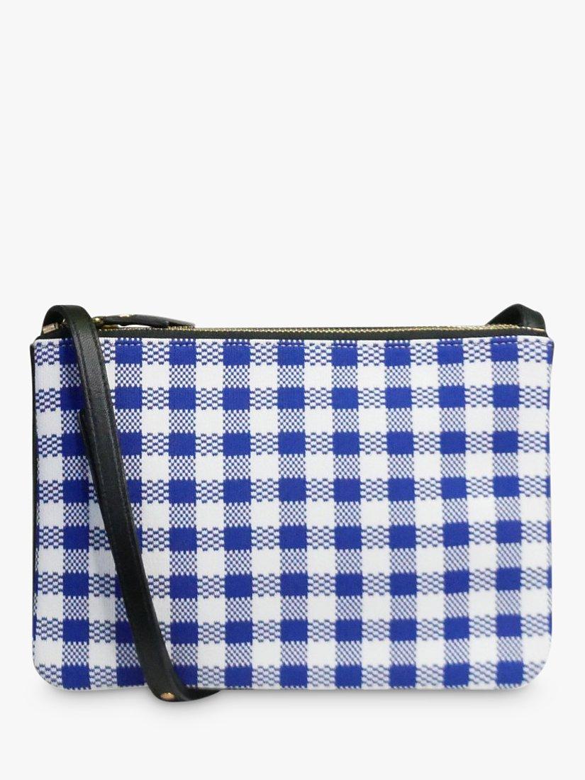 Product image 1 of 7, which shows Pre-loved CELINE Trio Gingham Cross Body Bag, Blue