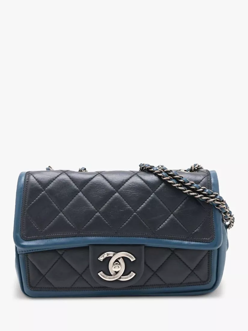 Pre-loved CHANEL 2014 Mini Rectangle Diamond-Quilted Classic Single Flap Shoulder Bag, Blue