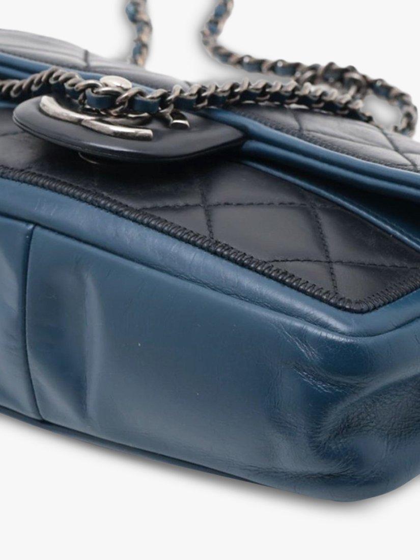 Product image 3 of 9, which shows Pre-loved CHANEL 2014 Mini Rectangle Diamond-Quilted Classic Single Flap Shoulder Bag, Blue