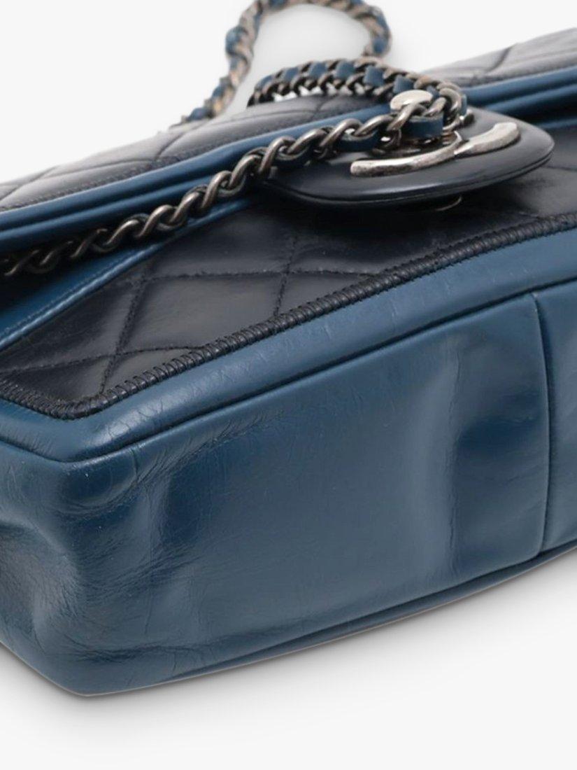 Product image 4 of 9, which shows Pre-loved CHANEL 2014 Mini Rectangle Diamond-Quilted Classic Single Flap Shoulder Bag, Blue