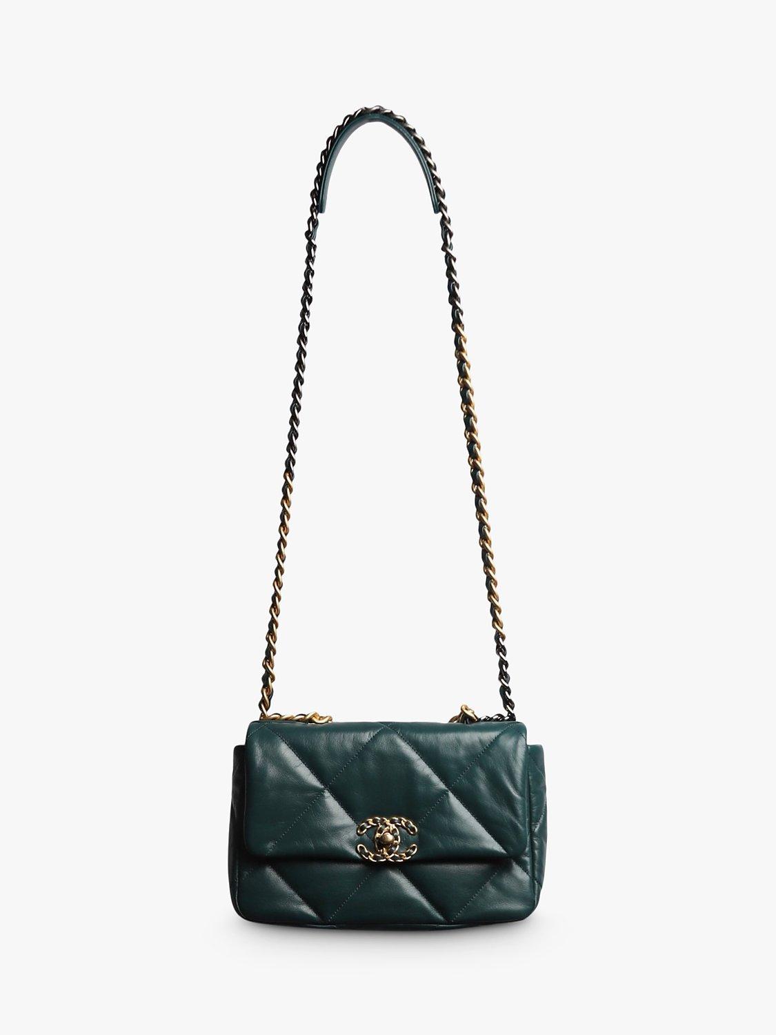 Product image 2 of 10, which shows Pre-loved CHANEL 2020 Medium Diamond-Quilted 19 Flap Shoulder Bag, Dark Green