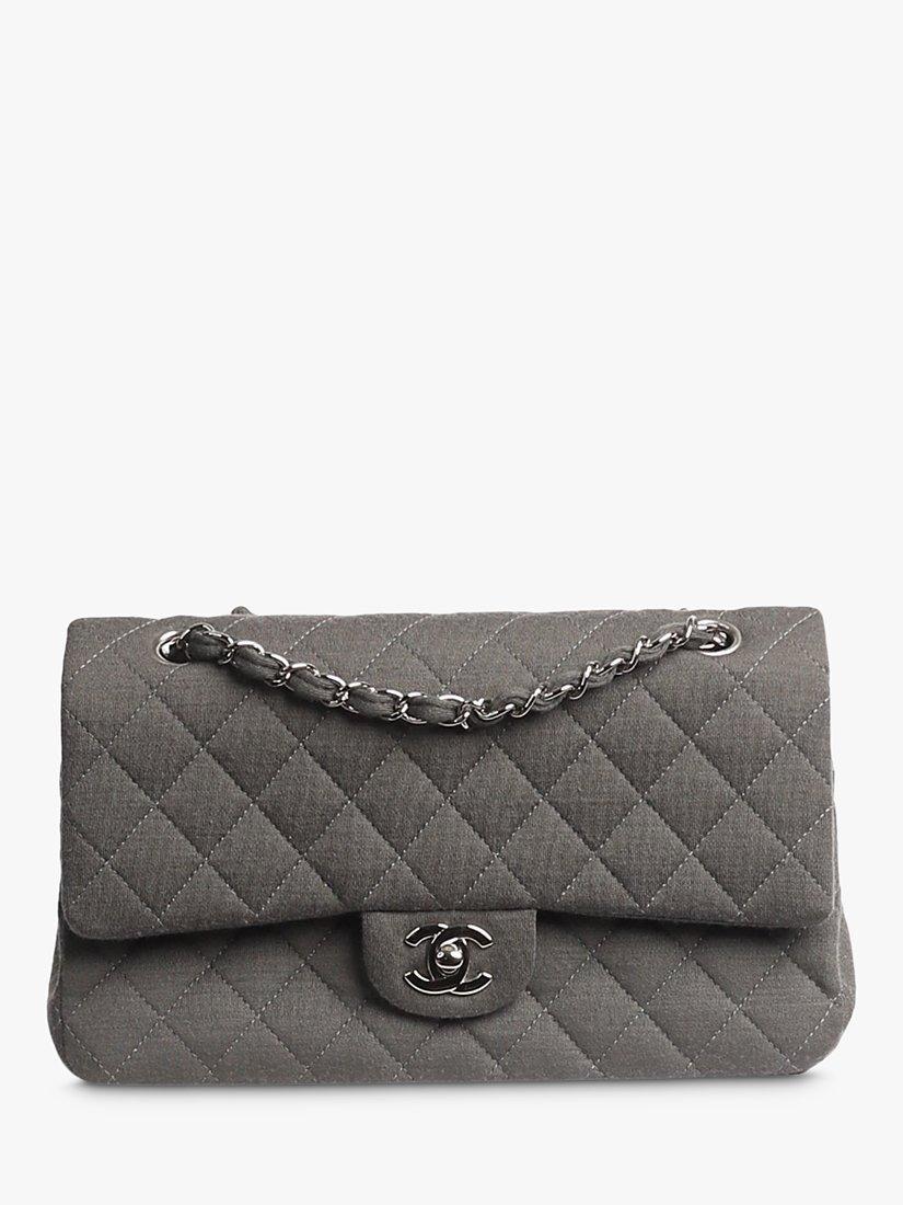 Pre-loved CHANEL 2009-2010 Medium Textile Classic Double Flap Bag, Grey